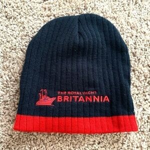 Vintage The Royal Yacht Britannia Beanie Hat Navy Blue Red Embroidered